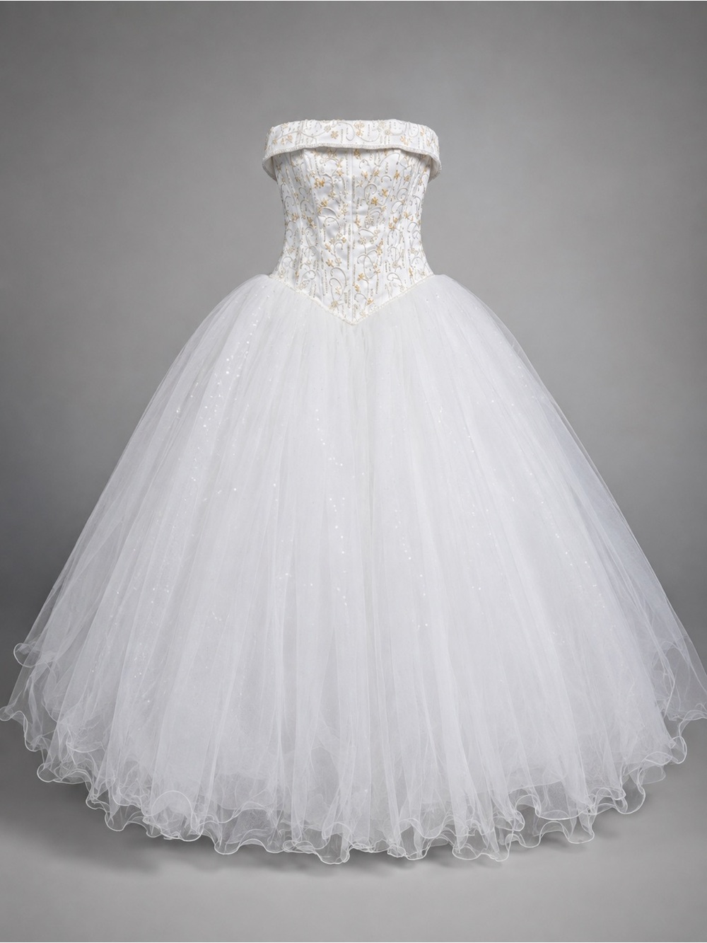 David’s Bridal NWT $499 White Beaded Corset Tulle Ball Gown Wedding Dress Size 8